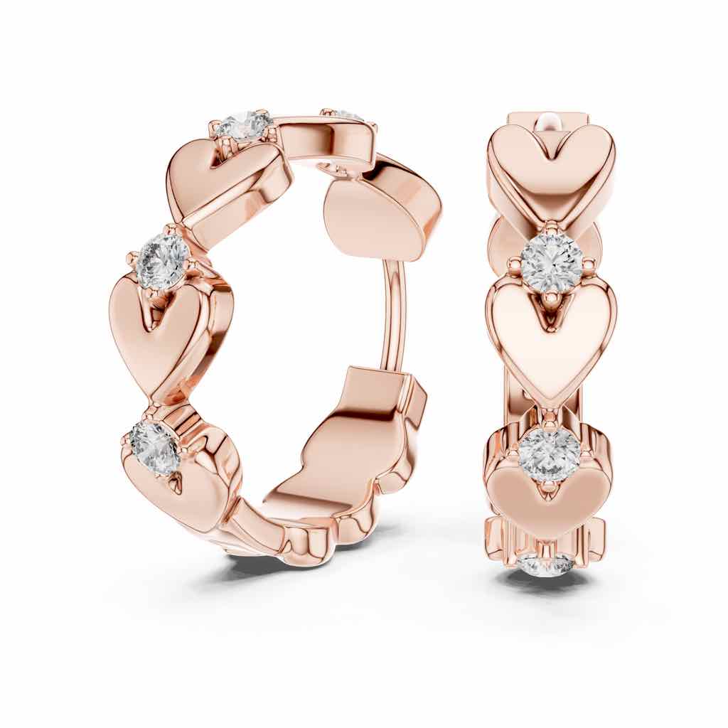 Sculpted Heart Diamond Hoop Earrings with Lab-Grown Diamonds