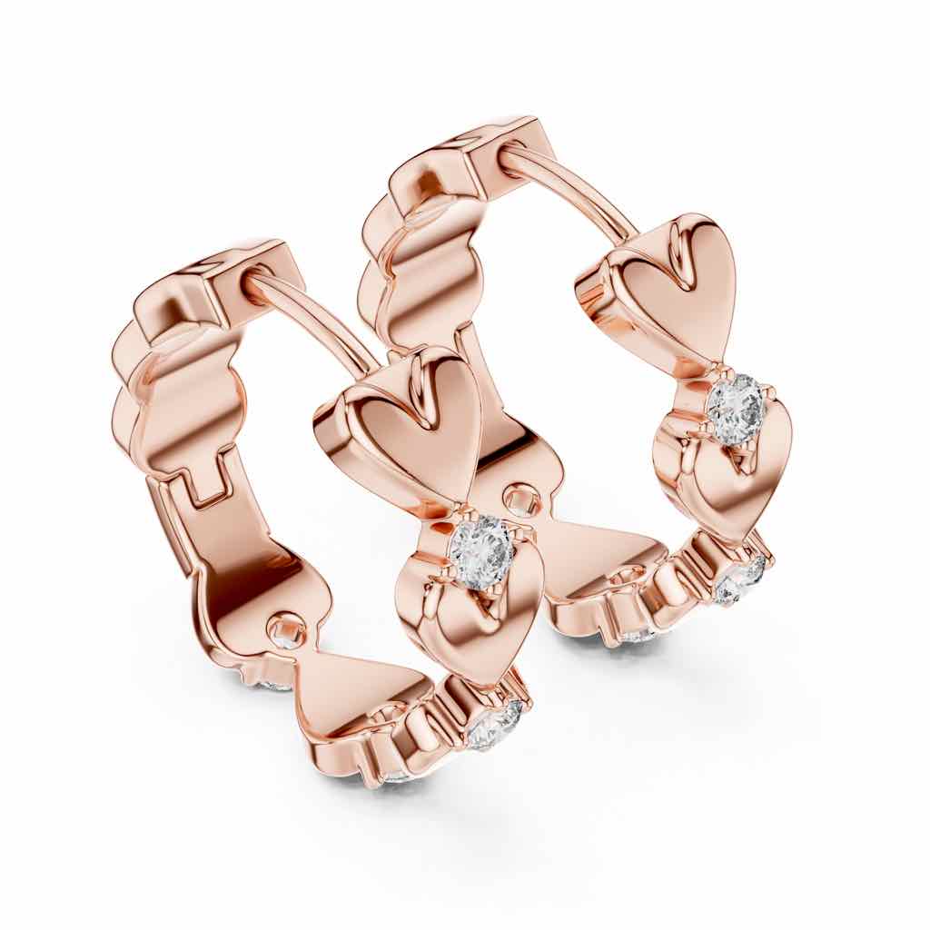 Sculpted Heart Diamond Hoop Earrings with Lab-Grown Diamonds