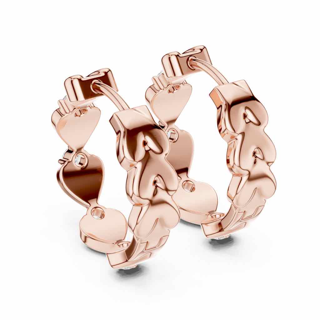 Sculpted Heart Diamond Hoop Earrings with Lab-Grown Diamonds