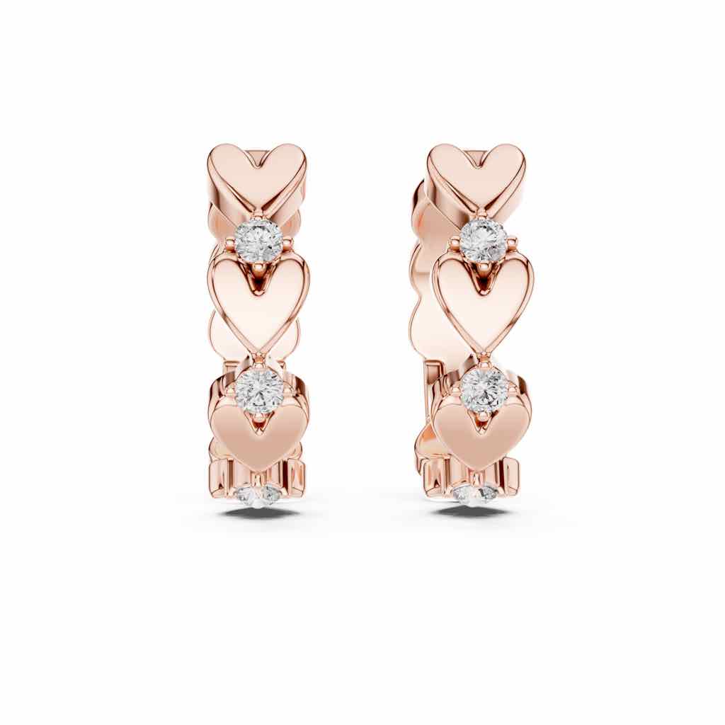 Sculpted Heart Diamond Hoop Earrings with Lab-Grown Diamonds