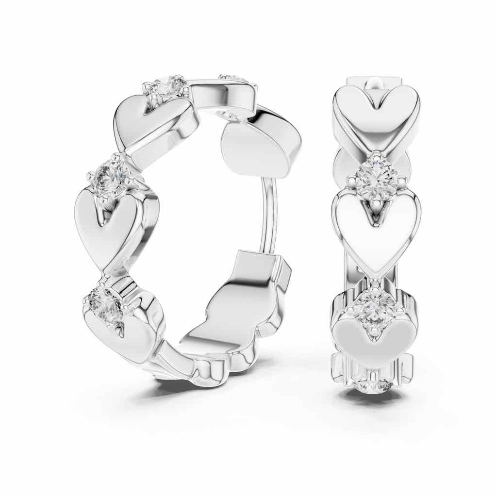 Sculpted Heart Diamond Hoop Earrings with Lab-Grown Diamonds