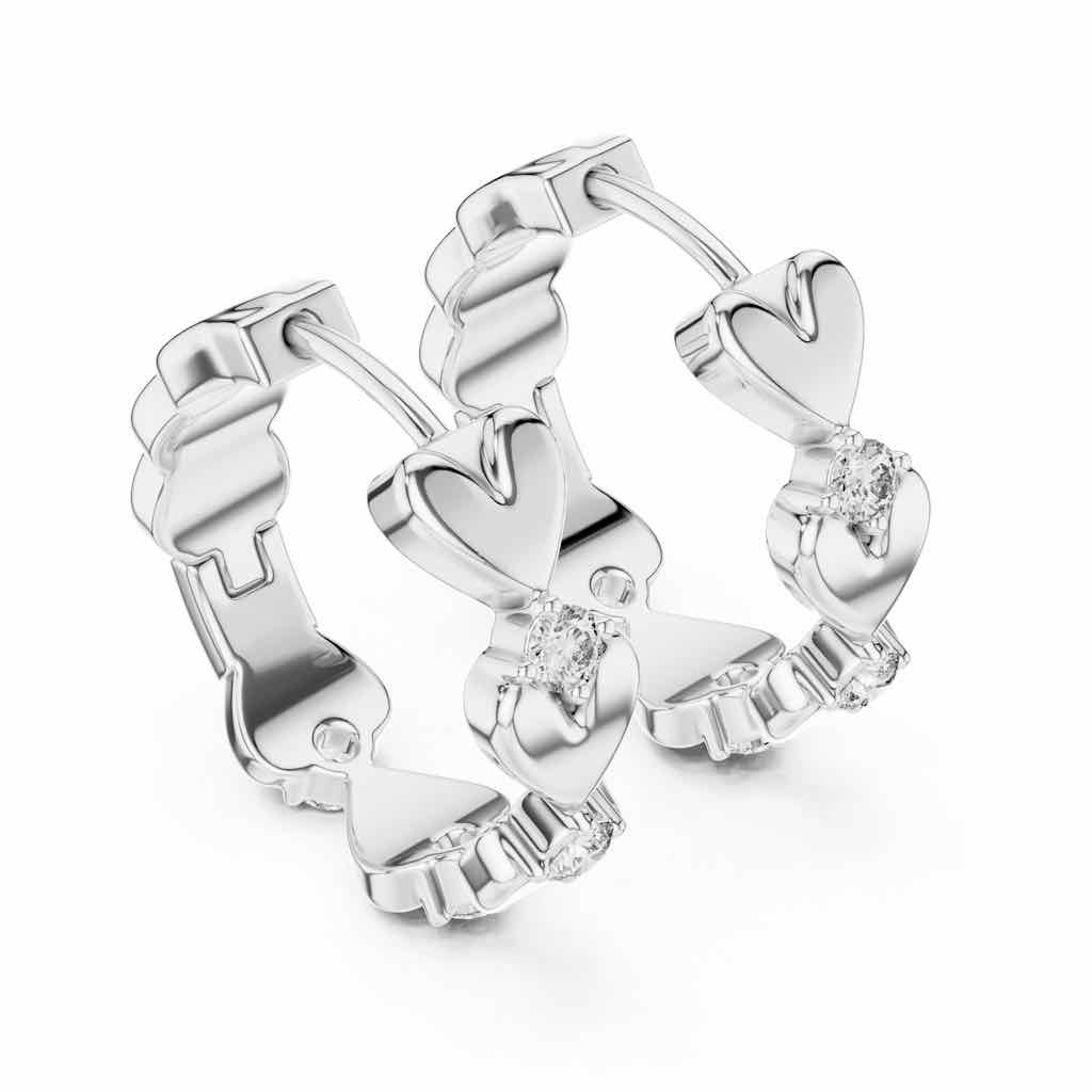 Sculpted Heart Diamond Hoop Earrings with Lab-Grown Diamonds