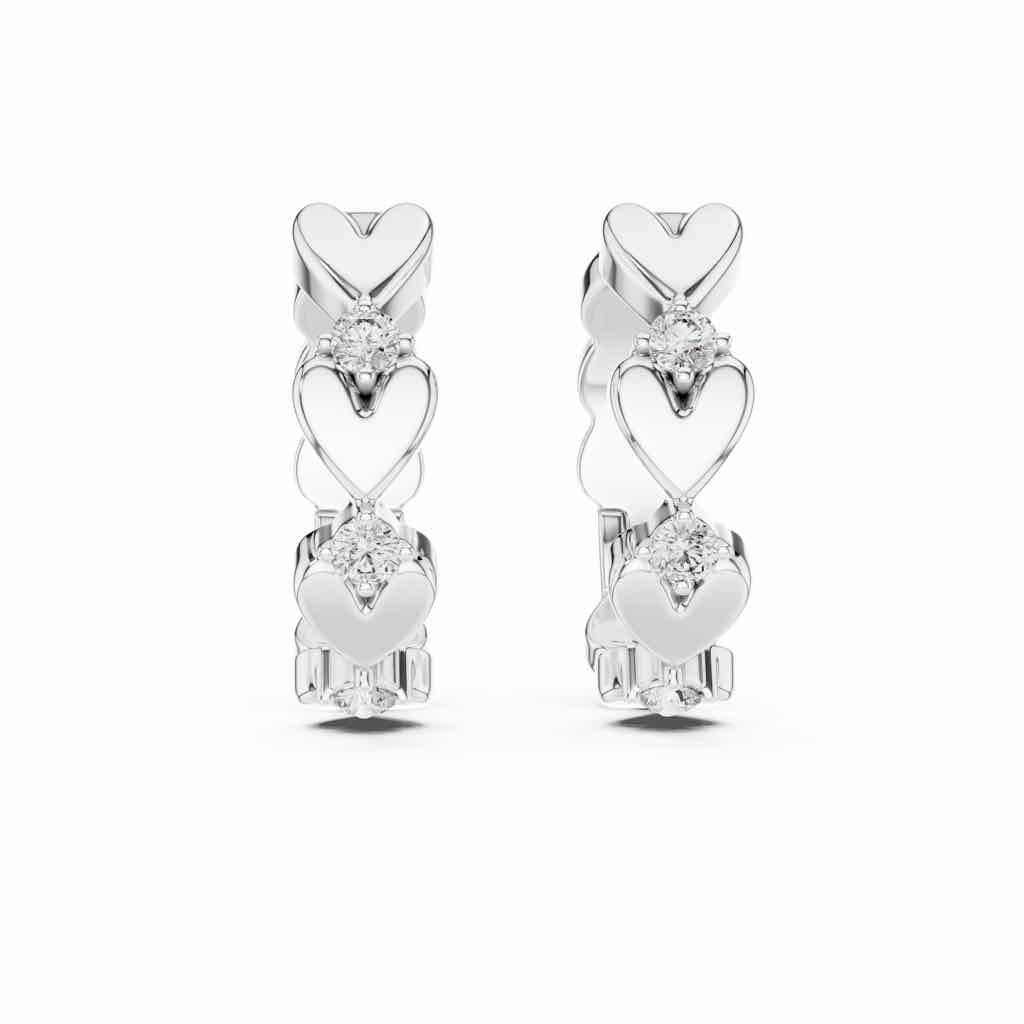 Sculpted Heart Diamond Hoop Earrings with Lab-Grown Diamonds
