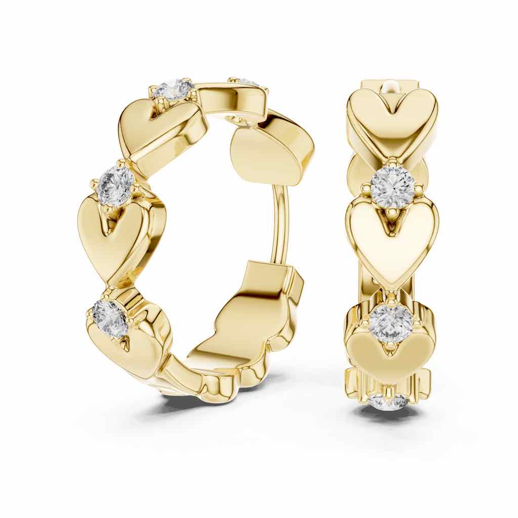Sculpted Heart Diamond Hoop Earrings with Lab-Grown Diamonds