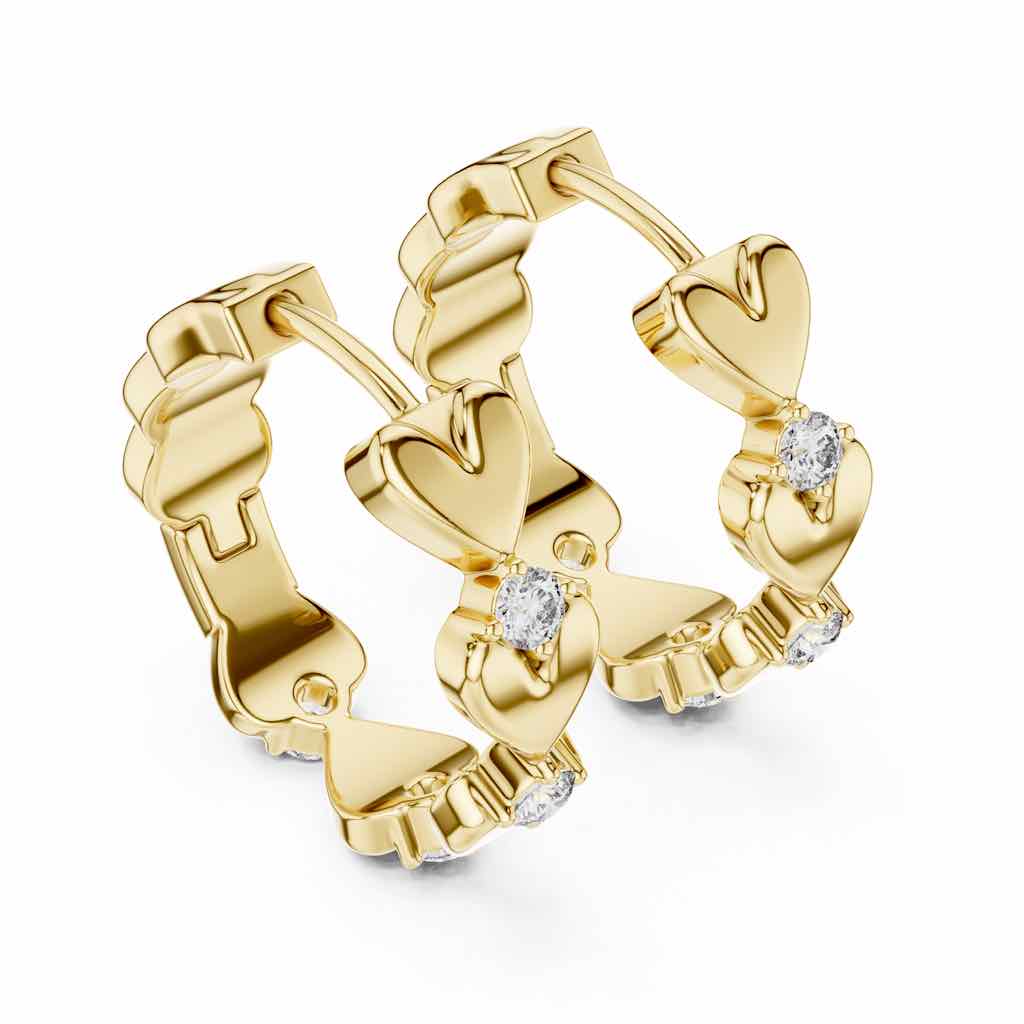 Sculpted Heart Diamond Hoop Earrings with Lab-Grown Diamonds
