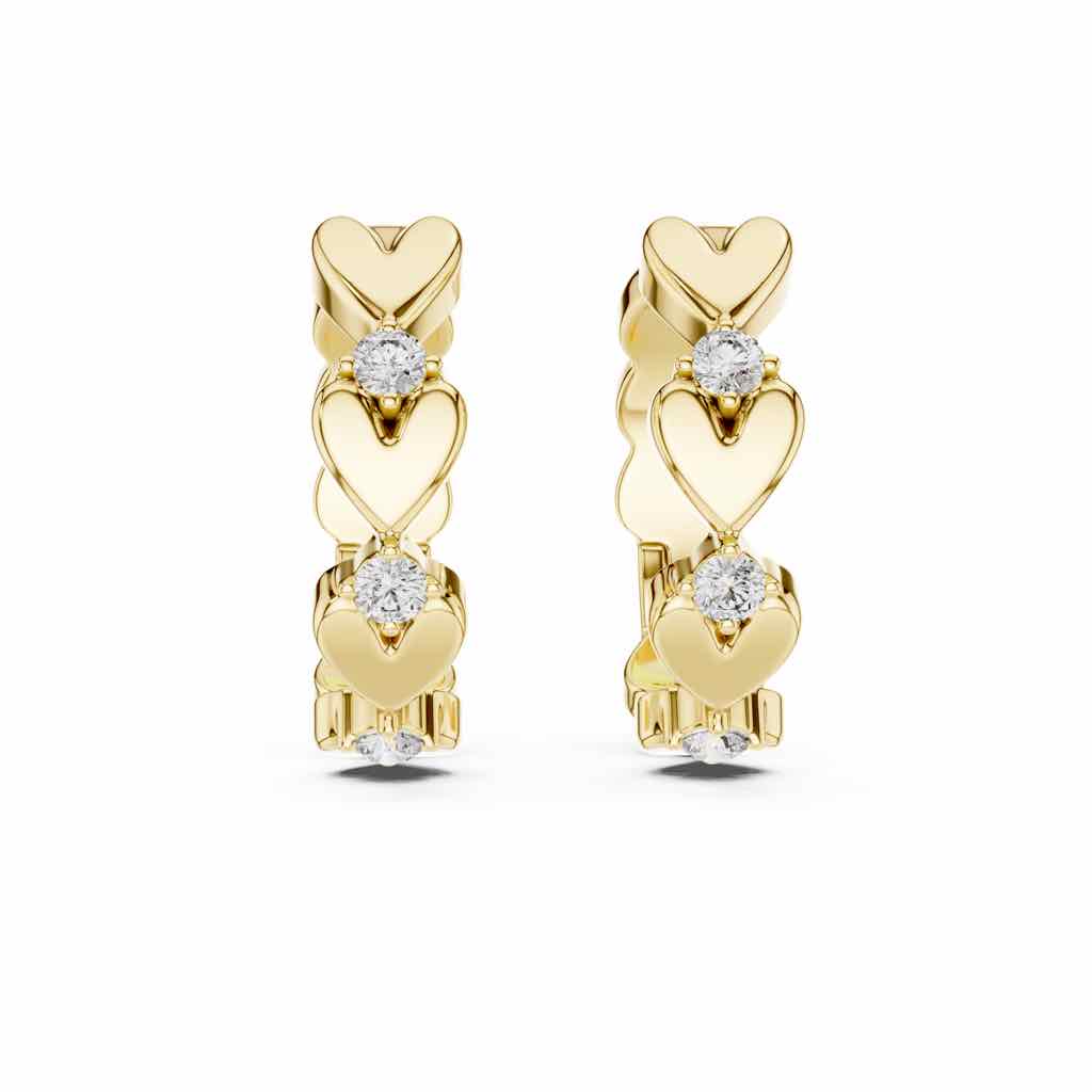 Sculpted Heart Diamond Hoop Earrings with Lab-Grown Diamonds