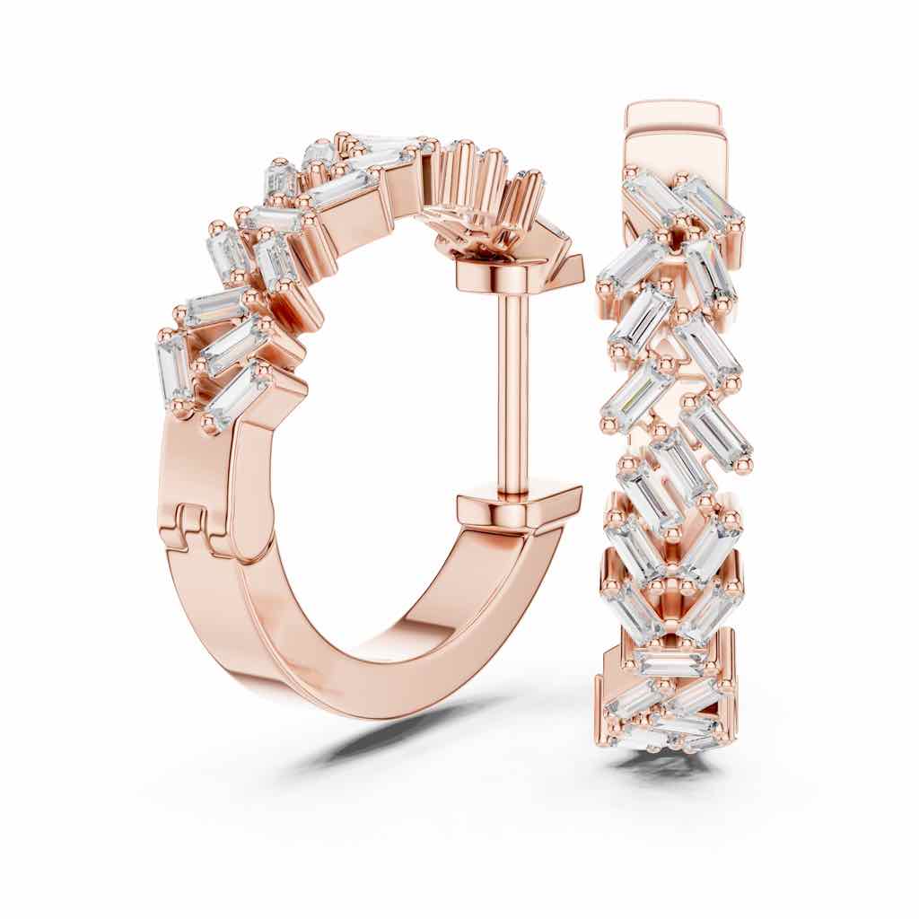 Art Deco Baguette Diamond Hoop Earrings with Lab-Grown Diamonds