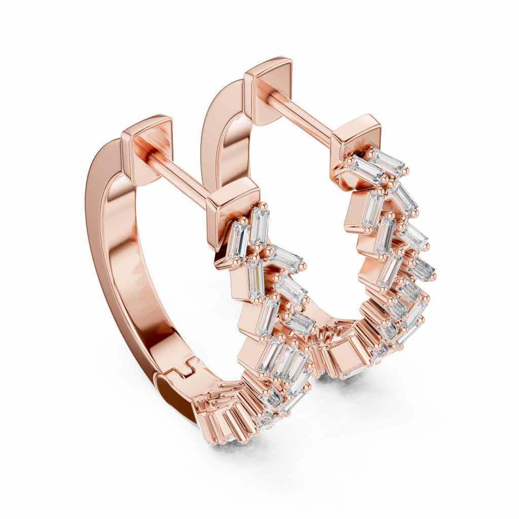 Art Deco Baguette Diamond Hoop Earrings with Lab-Grown Diamonds