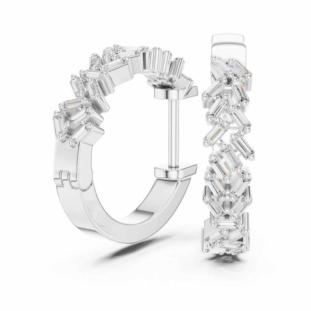 Art Deco Baguette Diamond Hoop Earrings with Lab-Grown Diamonds