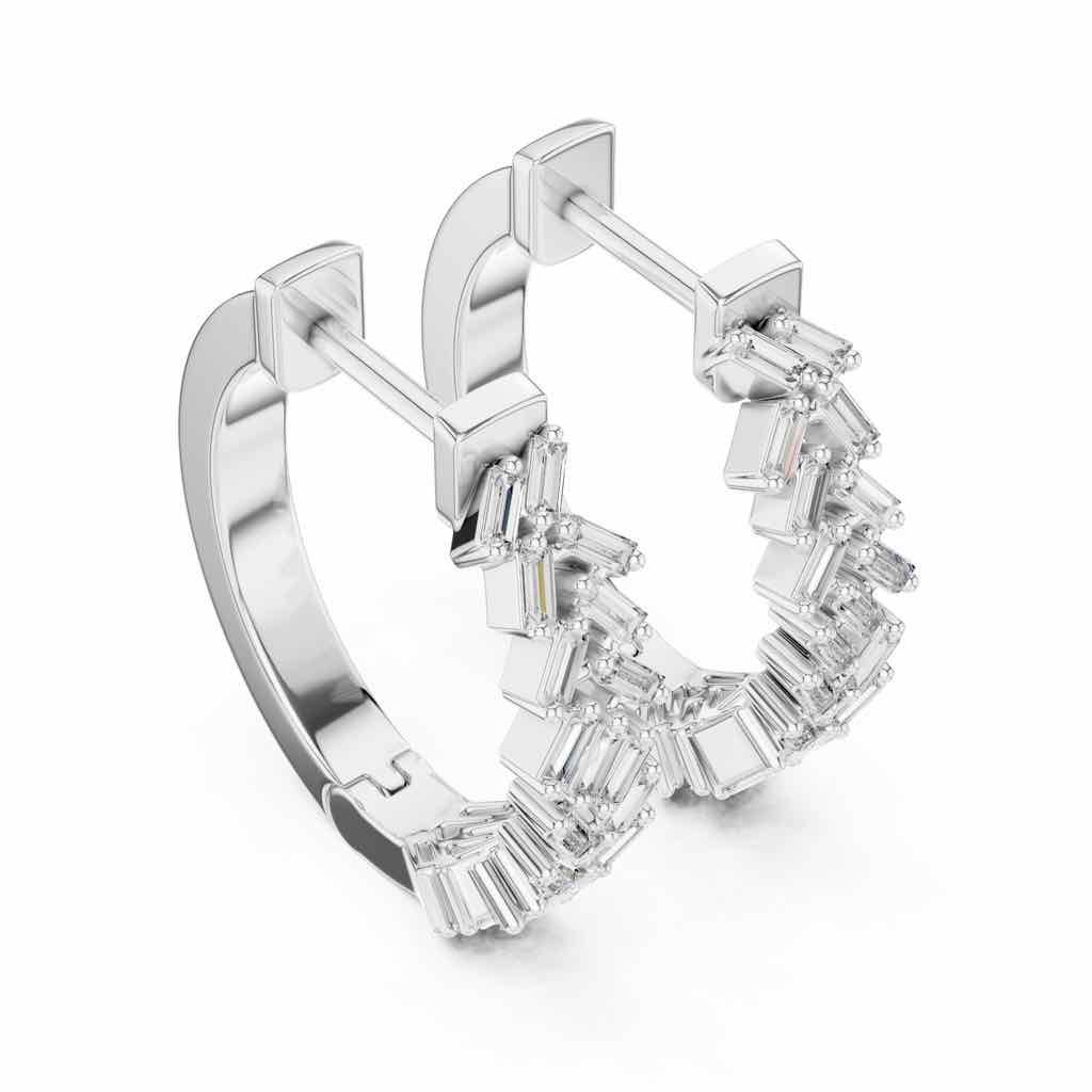 Art Deco Baguette Diamond Hoop Earrings with Lab-Grown Diamonds