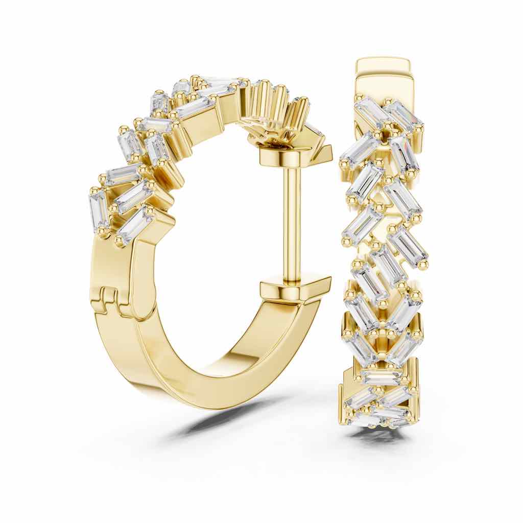 Art Deco Baguette Diamond Hoop Earrings with Lab-Grown Diamonds