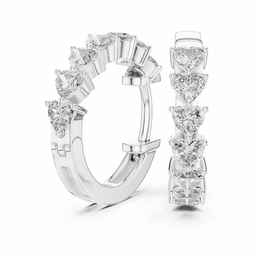 Heart-Cut Diamond Hoop Earrings with Lab-Grown Diamonds