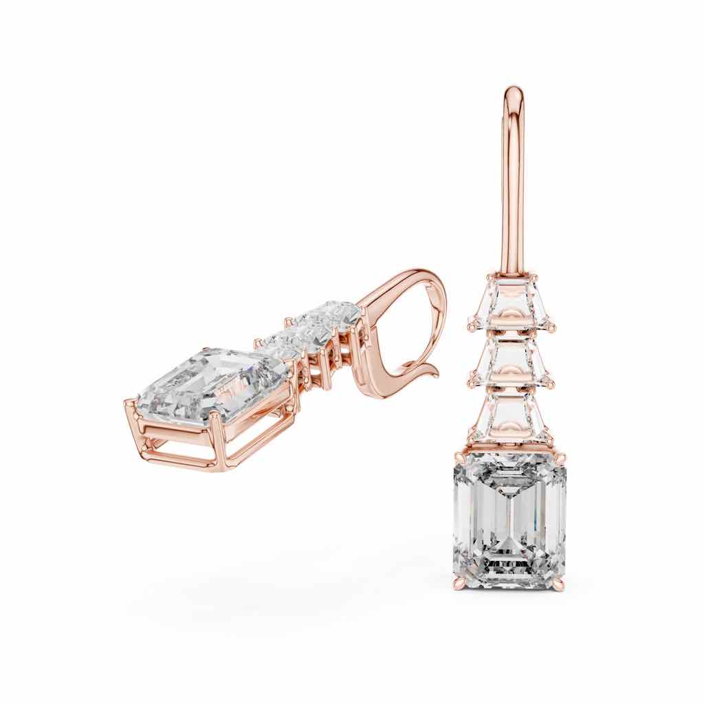Trapezoid & Emerald Diamond Drop Earrings with Lab-Grown Diamonds