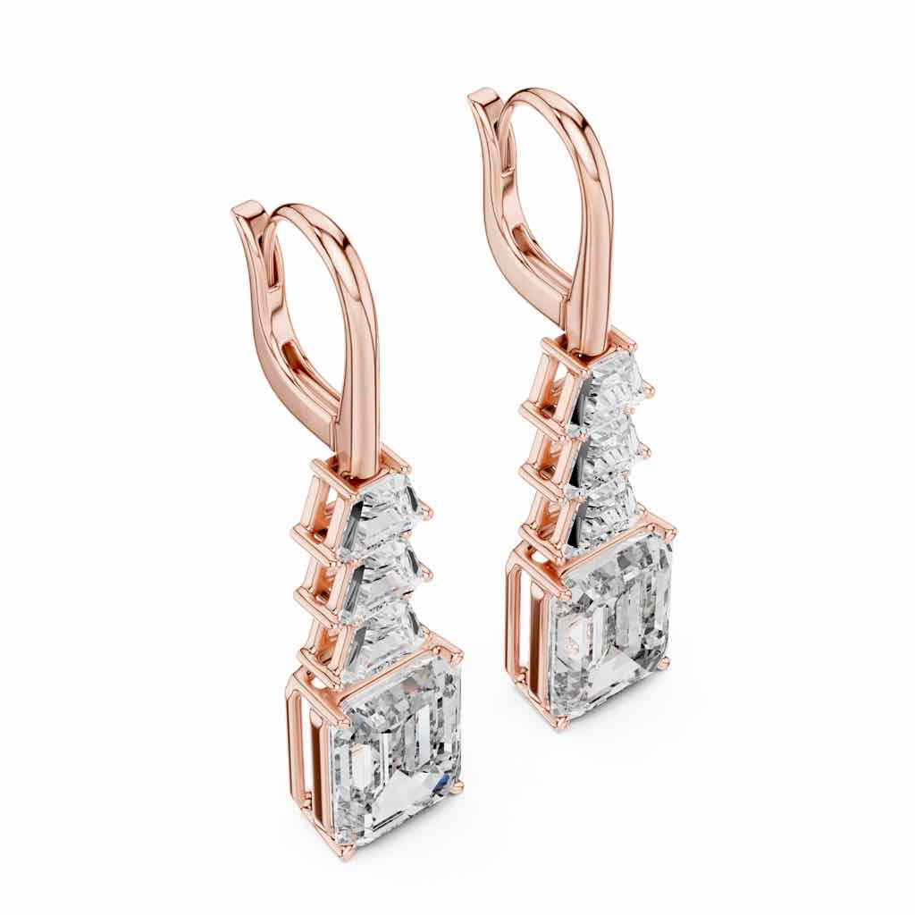 Trapezoid & Emerald Diamond Drop Earrings with Lab-Grown Diamonds