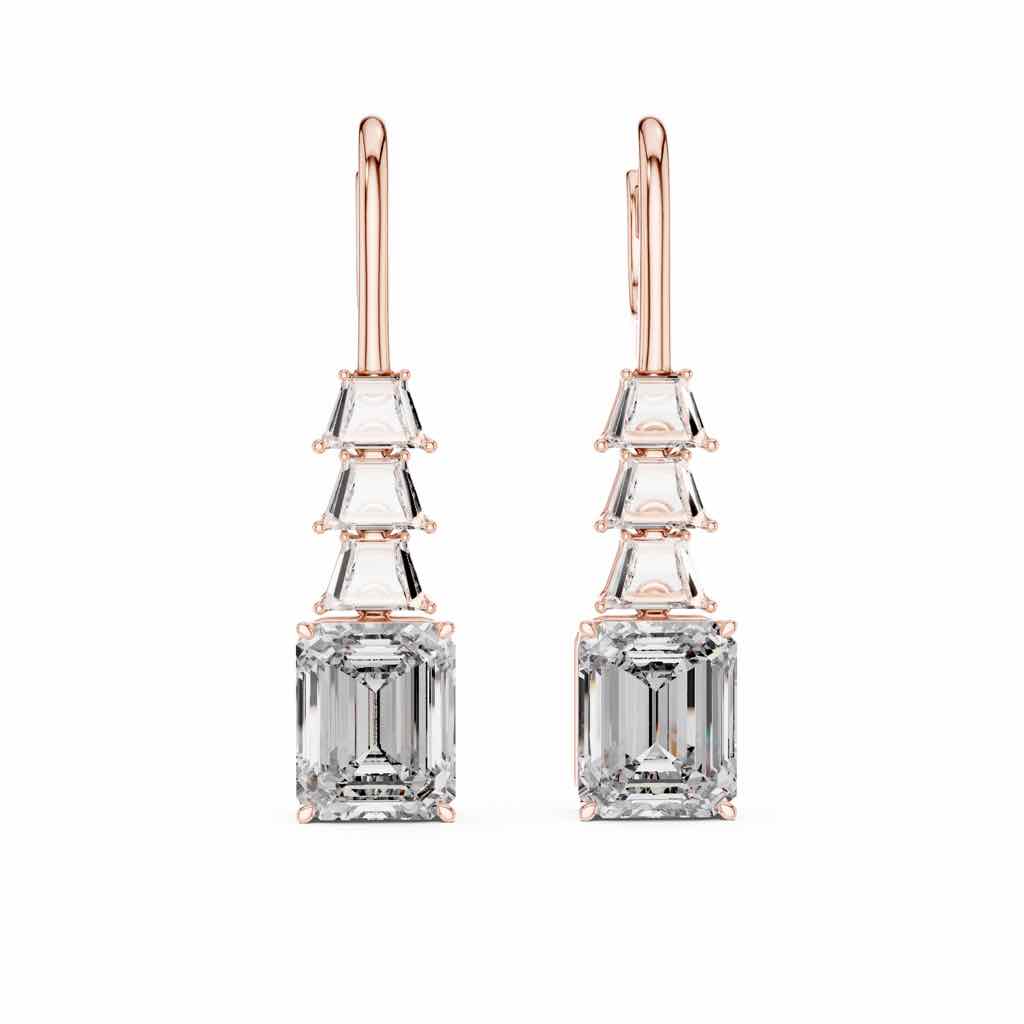 Trapezoid & Emerald Diamond Drop Earrings with Lab-Grown Diamonds
