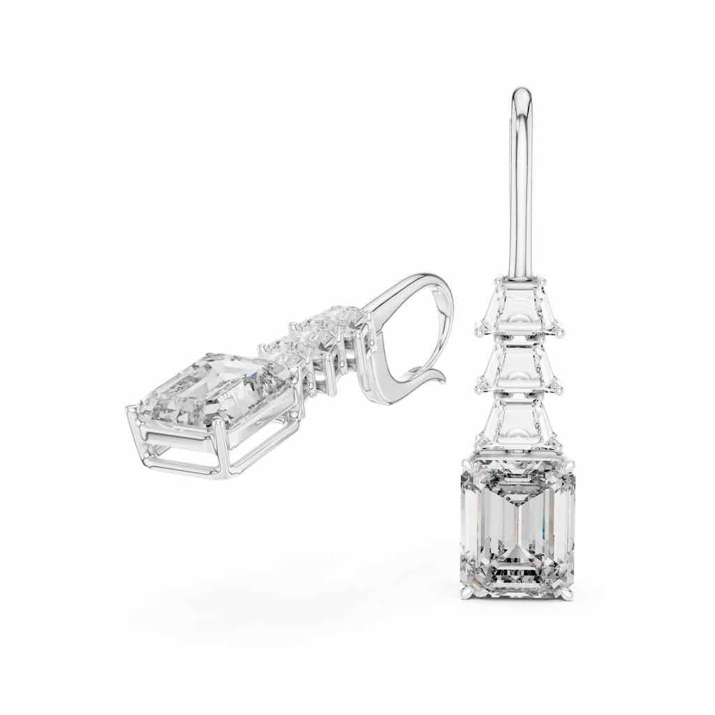 Trapezoid & Emerald Diamond Drop Earrings with Lab-Grown Diamonds