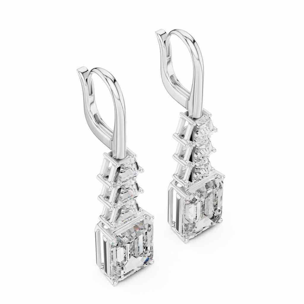Trapezoid & Emerald Diamond Drop Earrings with Lab-Grown Diamonds