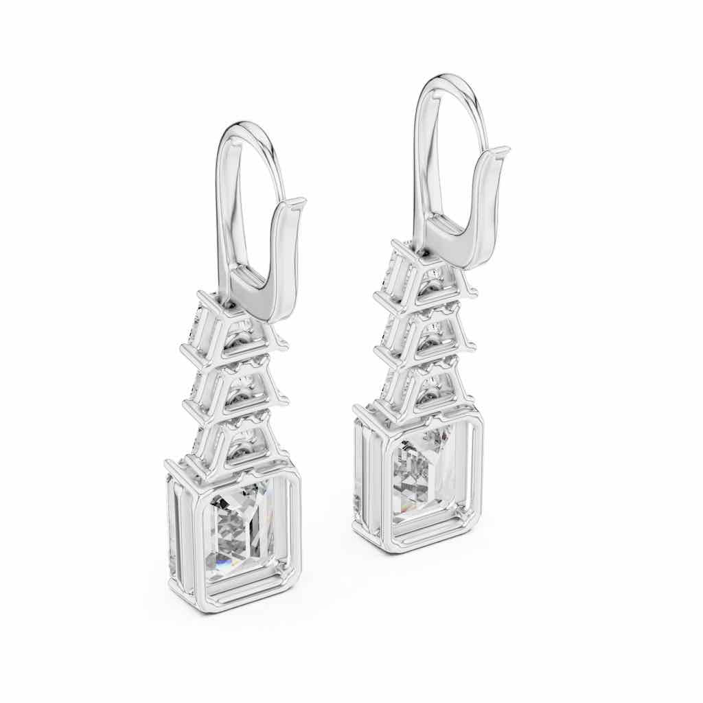 Trapezoid & Emerald Diamond Drop Earrings with Lab-Grown Diamonds