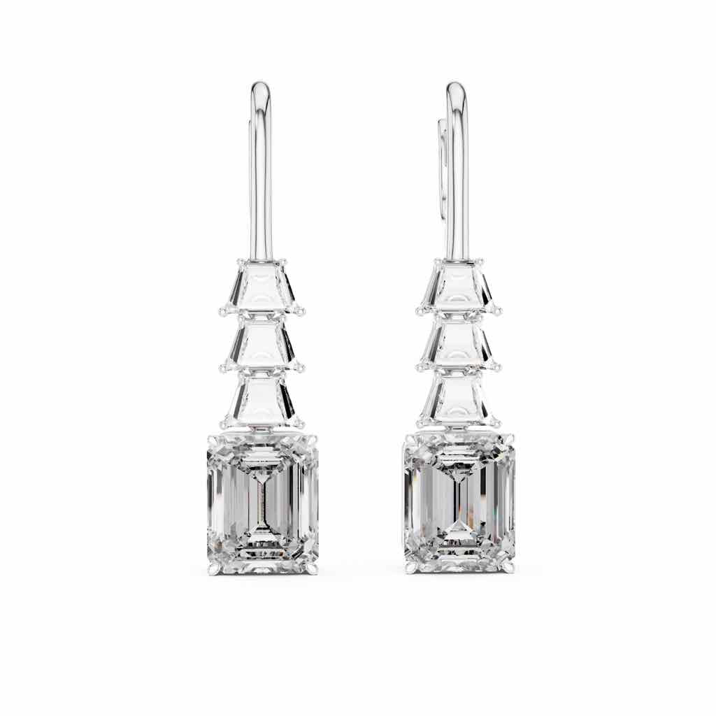 Trapezoid & Emerald Diamond Drop Earrings with Lab-Grown Diamonds
