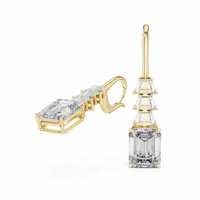 Trapezoid & Emerald Diamond Drop Earrings with Lab-Grown Diamonds
