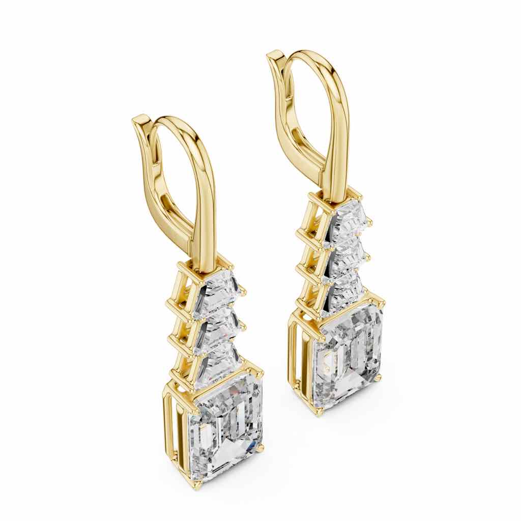 Trapezoid & Emerald Diamond Drop Earrings with Lab-Grown Diamonds