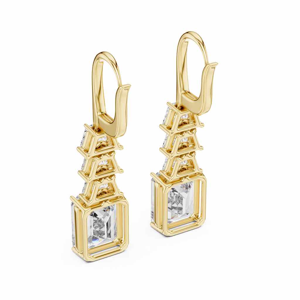 Trapezoid & Emerald Diamond Drop Earrings with Lab-Grown Diamonds
