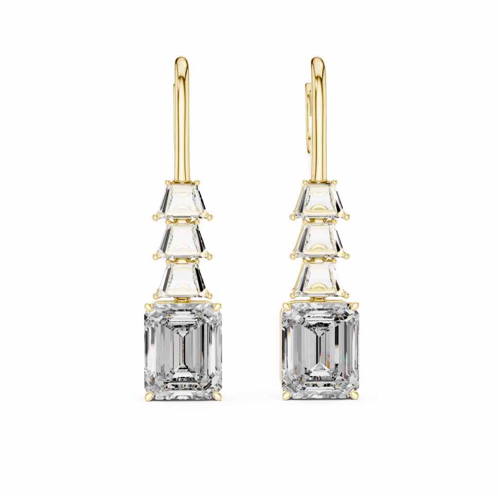 Trapezoid & Emerald Diamond Drop Earrings with Lab-Grown Diamonds