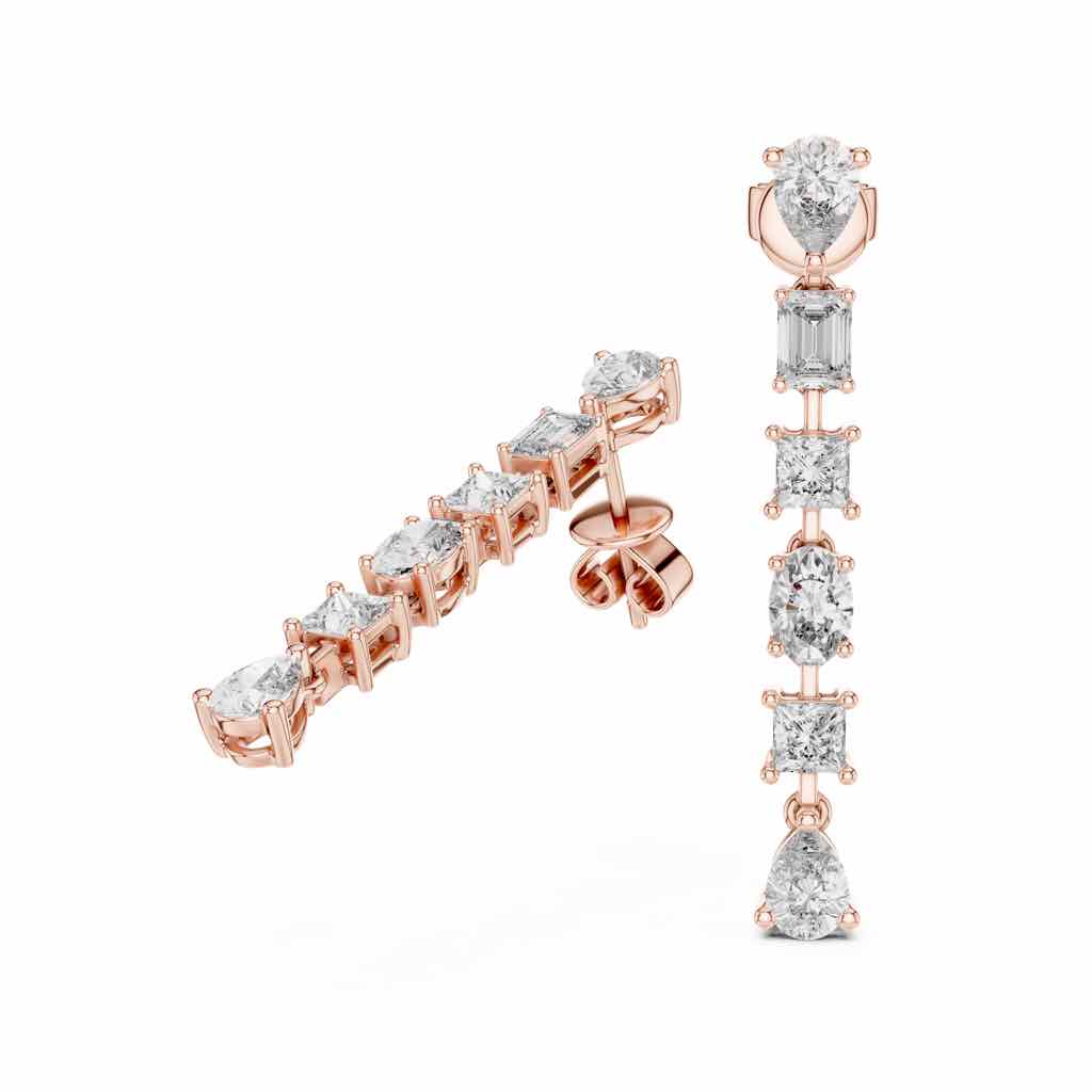 Mixed-Cut Linear Diamond Drop Earrings with Lab-Grown Diamonds