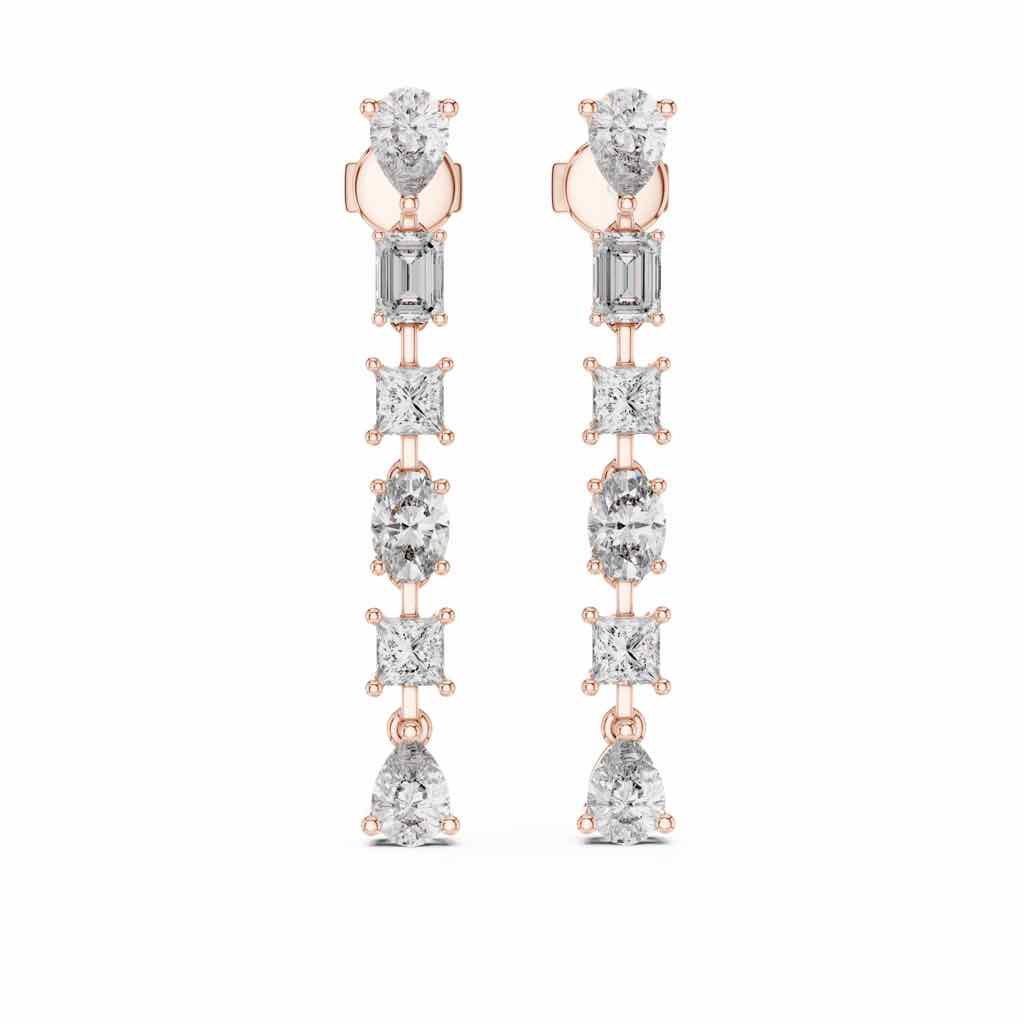 Mixed-Cut Linear Diamond Drop Earrings with Lab-Grown Diamonds