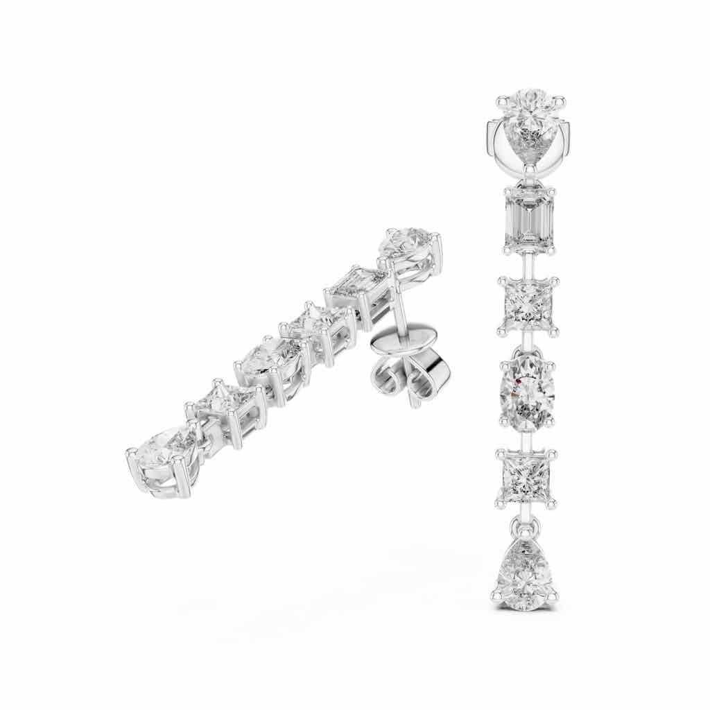 Mixed-Cut Linear Diamond Drop Earrings with Lab-Grown Diamonds
