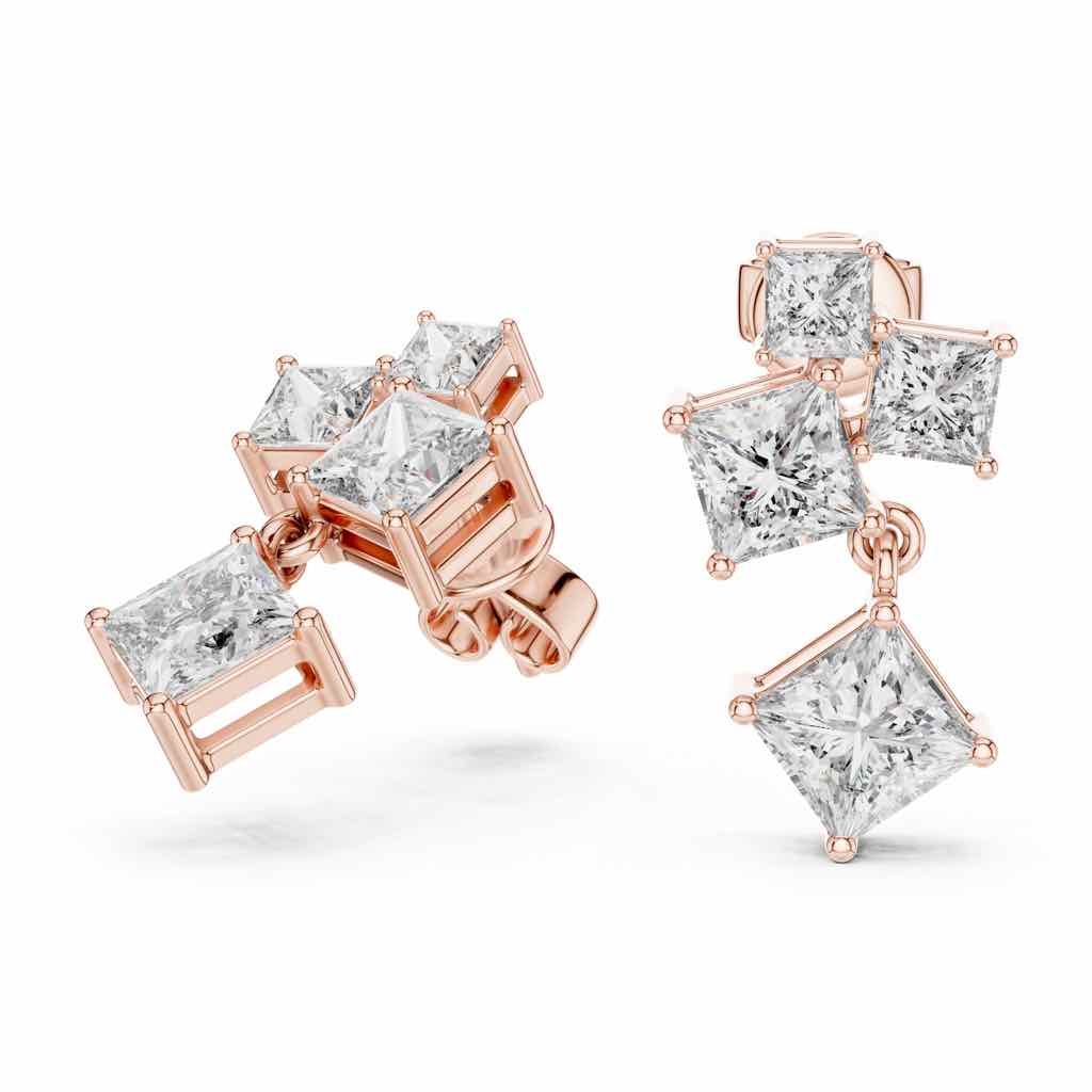 Graduated Princess-Cut Diamond Drop Earrings with Lab-Grown Diamonds