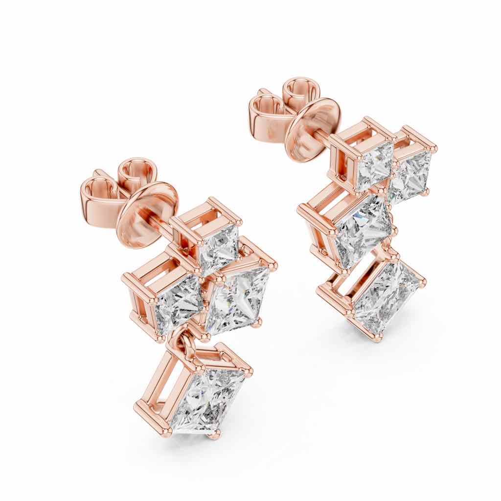 Graduated Princess-Cut Diamond Drop Earrings with Lab-Grown Diamonds