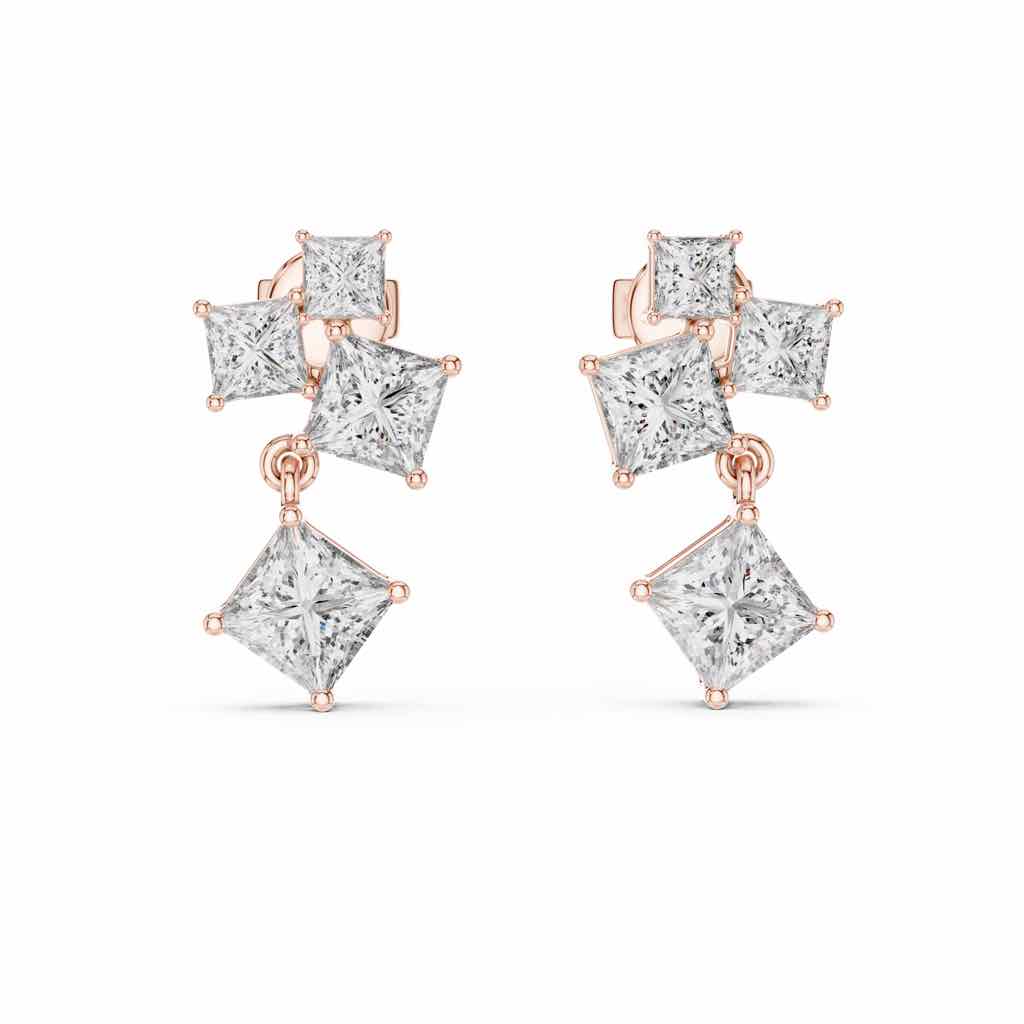 Graduated Princess-Cut Diamond Drop Earrings with Lab-Grown Diamonds