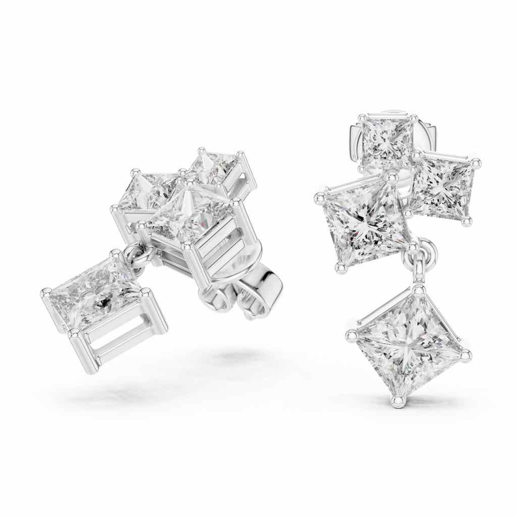 Graduated Princess-Cut Diamond Drop Earrings with Lab-Grown Diamonds