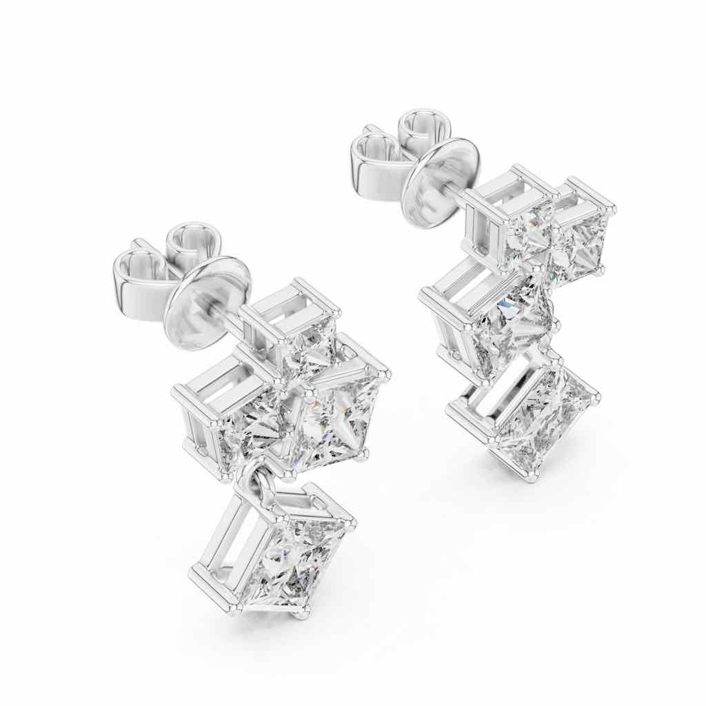 Graduated Princess-Cut Diamond Drop Earrings with Lab-Grown Diamonds
