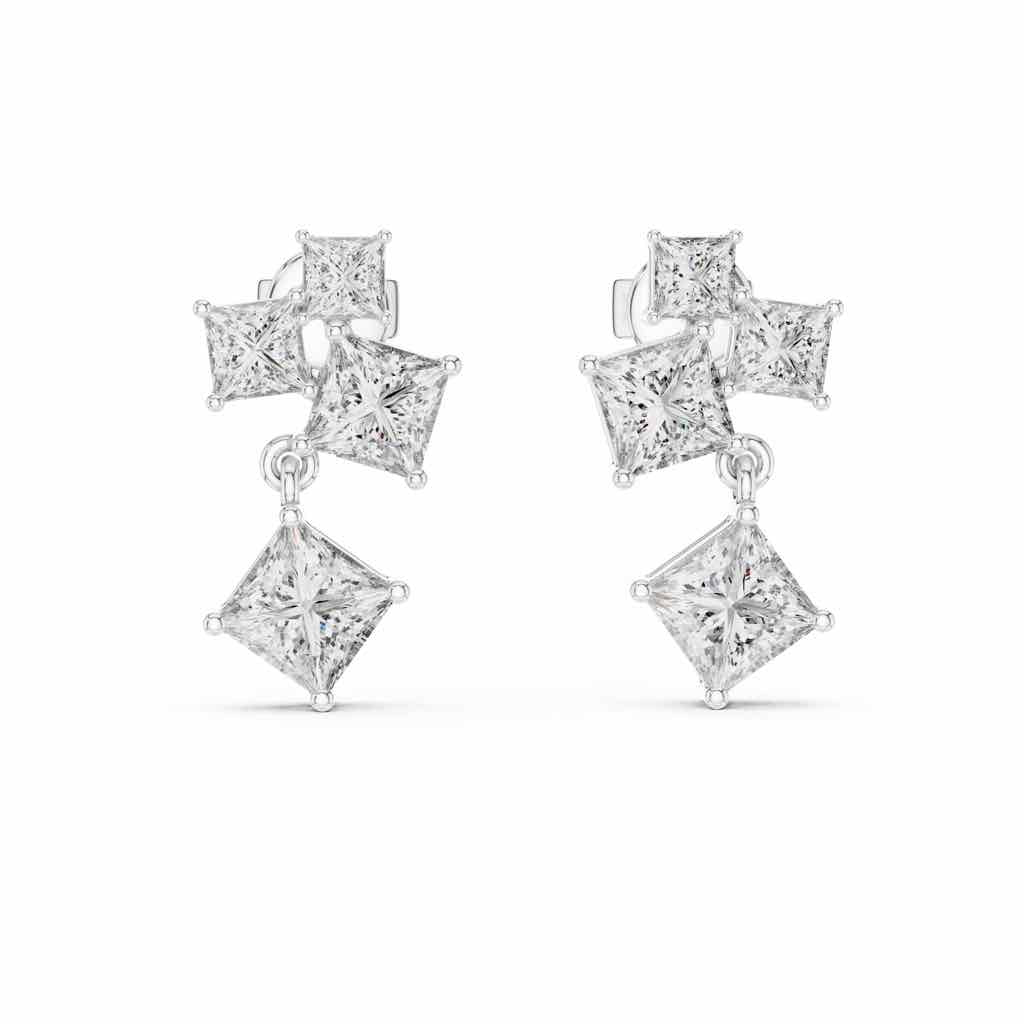 Graduated Princess-Cut Diamond Drop Earrings with Lab-Grown Diamonds