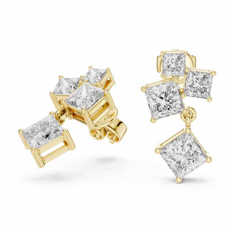 Graduated Princess-Cut Diamond Drop Earrings with Lab-Grown Diamonds