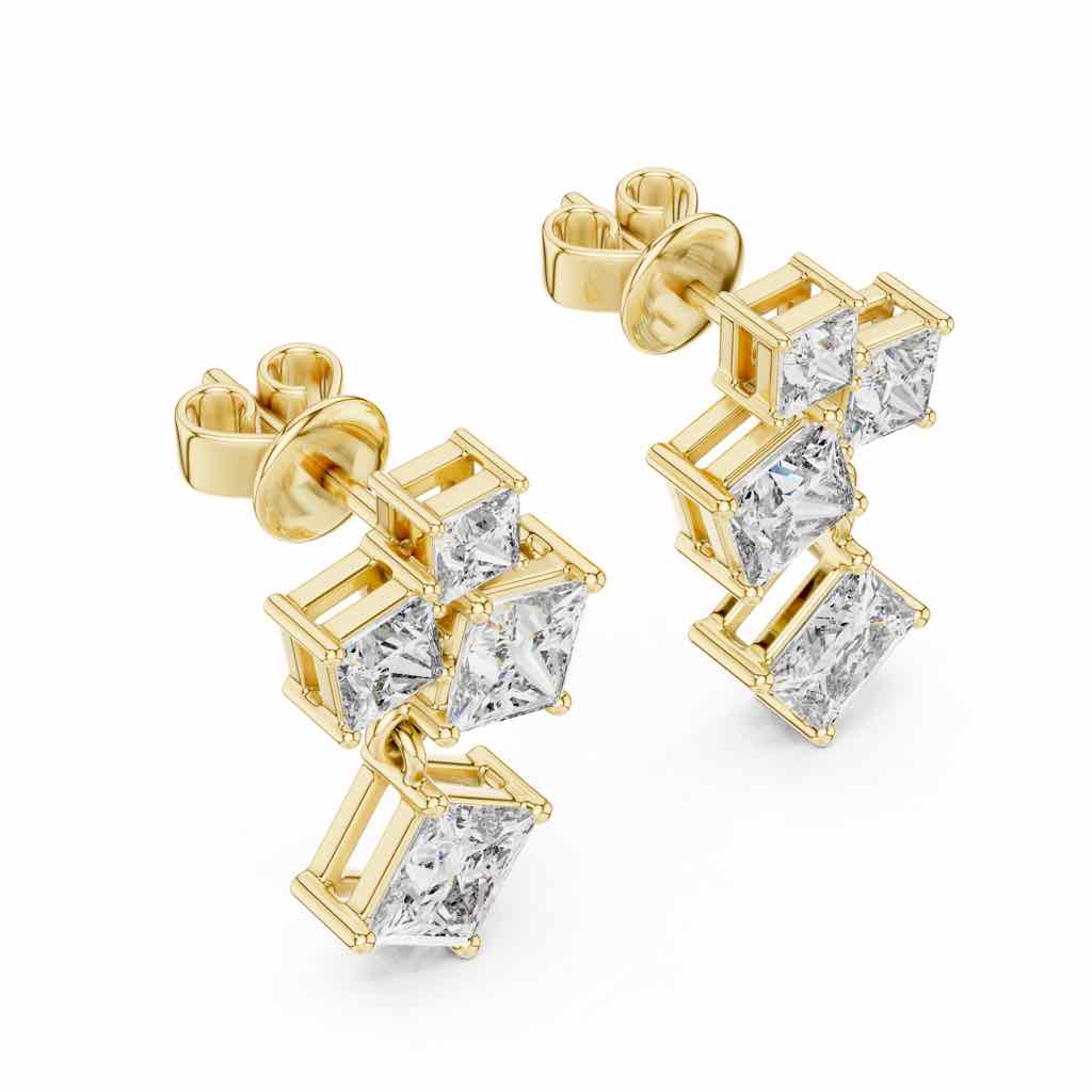 Graduated Princess-Cut Diamond Drop Earrings with Lab-Grown Diamonds