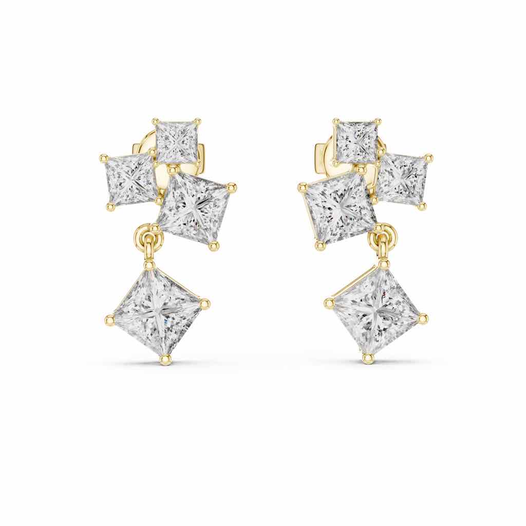 Graduated Princess-Cut Diamond Drop Earrings with Lab-Grown Diamonds