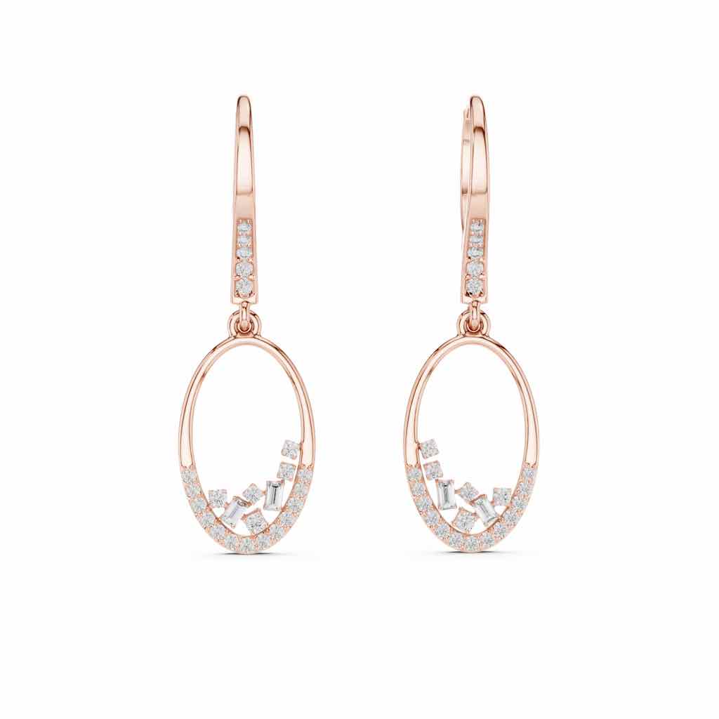 Oval Swing Diamond Drop Earrings with Lab-Grown Diamonds