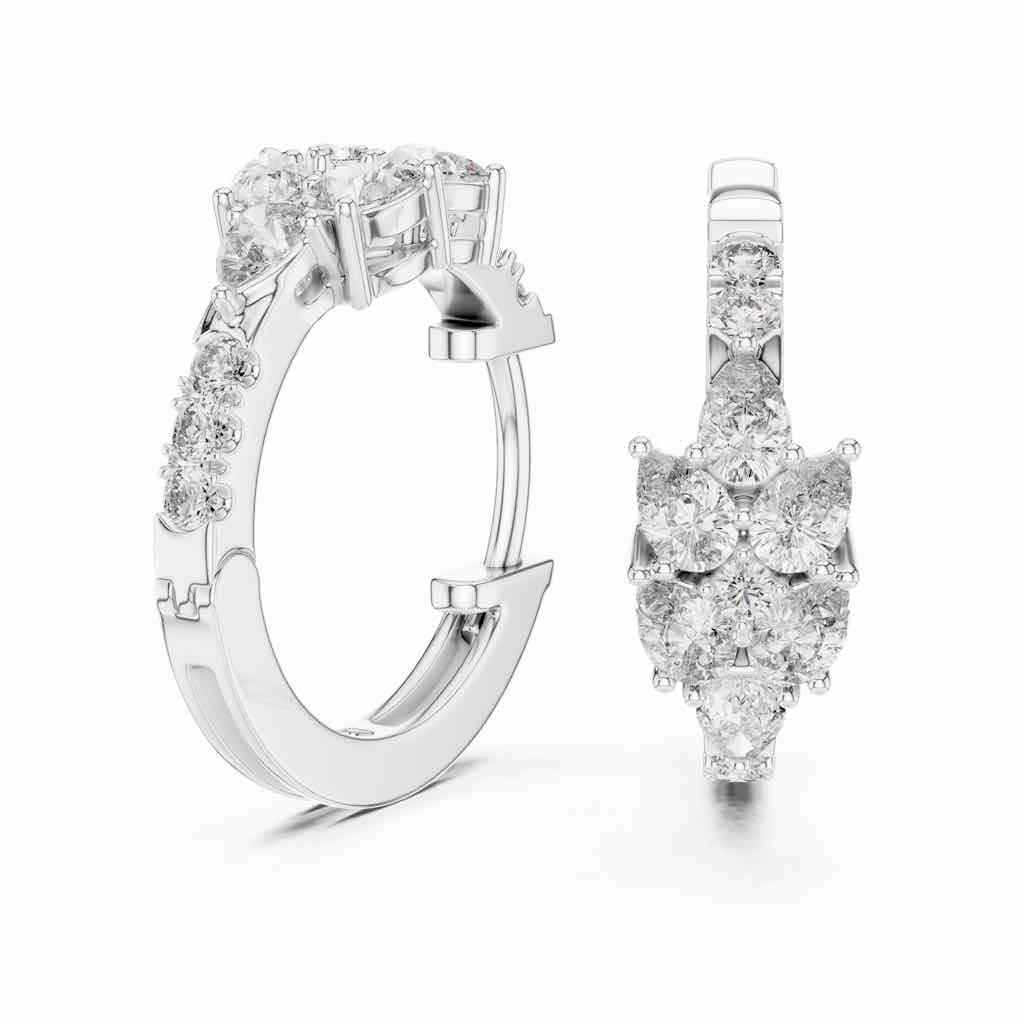 Pear & Round Diamond Cluster Hoops with Lab-Grown Diamonds