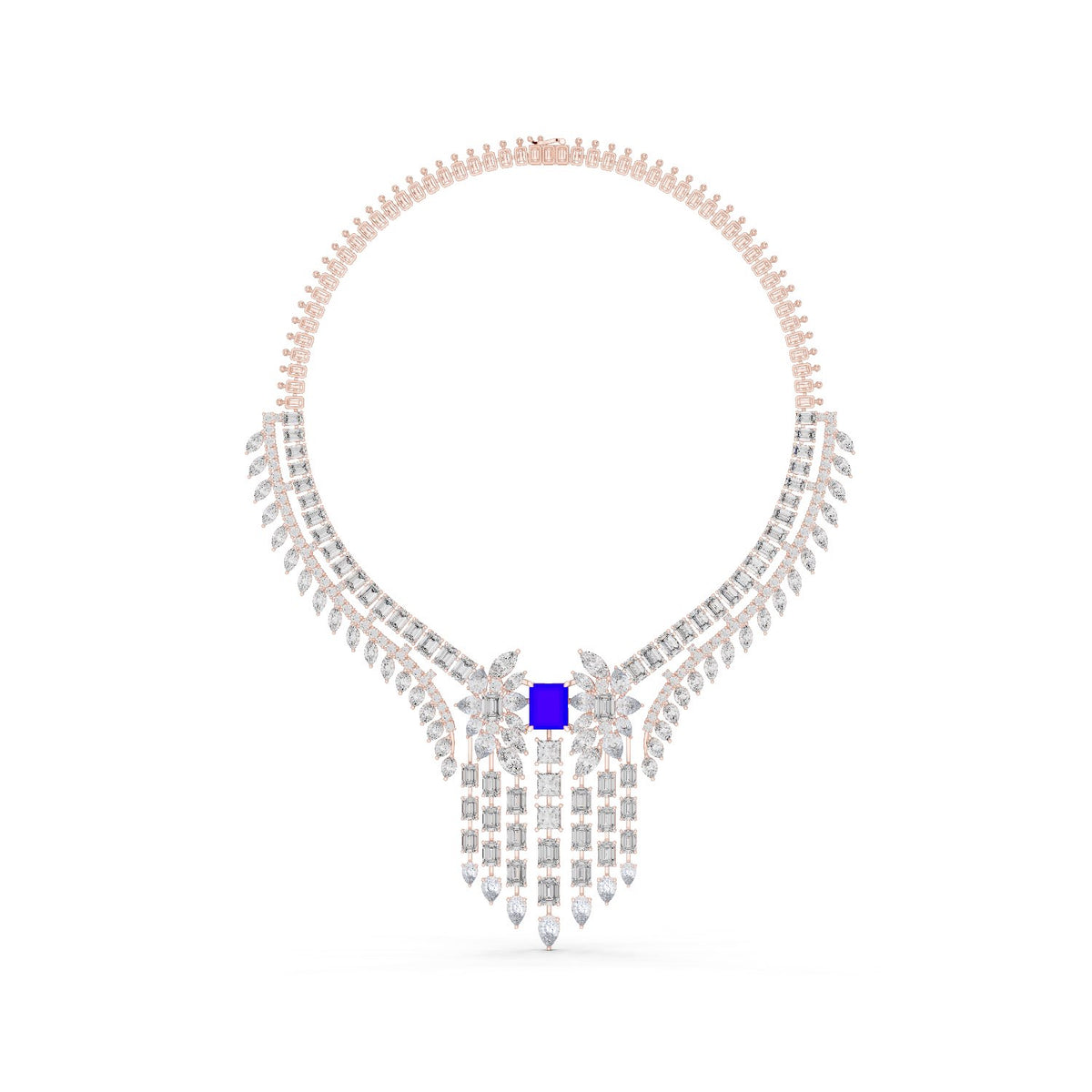 Grand Mixed-Cut Diamond & Blue Stone Necklace with lab-grown diamonds – Yameee GNK-0053
