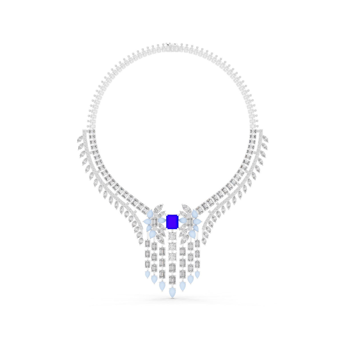 Grand Mixed-Cut Diamond & Blue Stone Necklace with lab-grown diamonds – Yameee GNK-0053