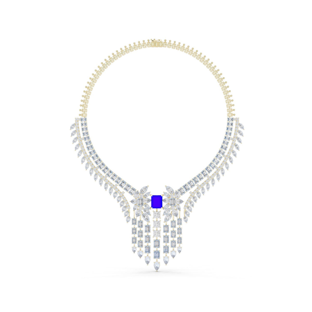 Grand Mixed-Cut Diamond & Blue Stone Necklace with lab-grown diamonds – Yameee GNK-0053