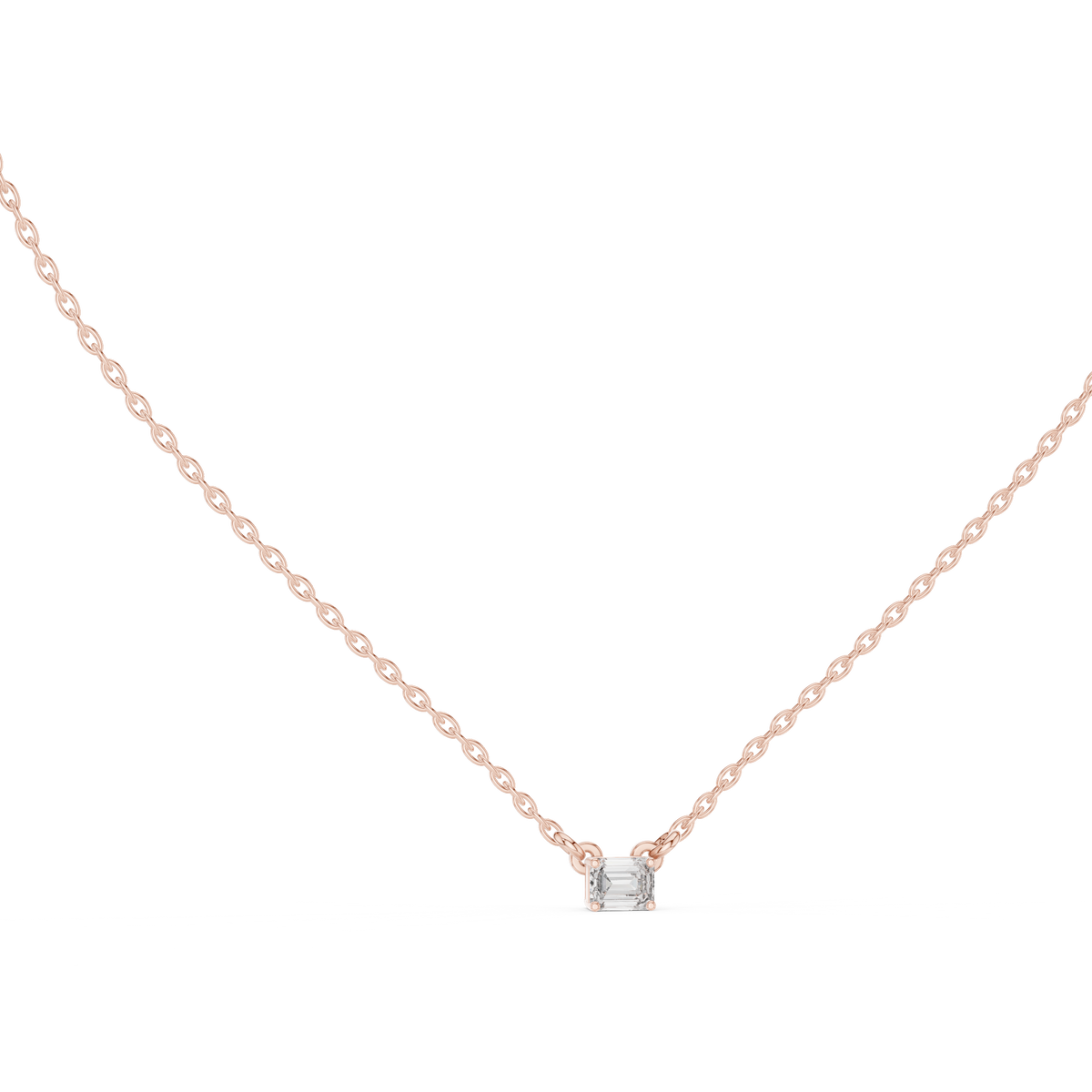 Minimal Emerald-Cut Diamond Pendant with Lab-Grown Diamonds - Rose Gold