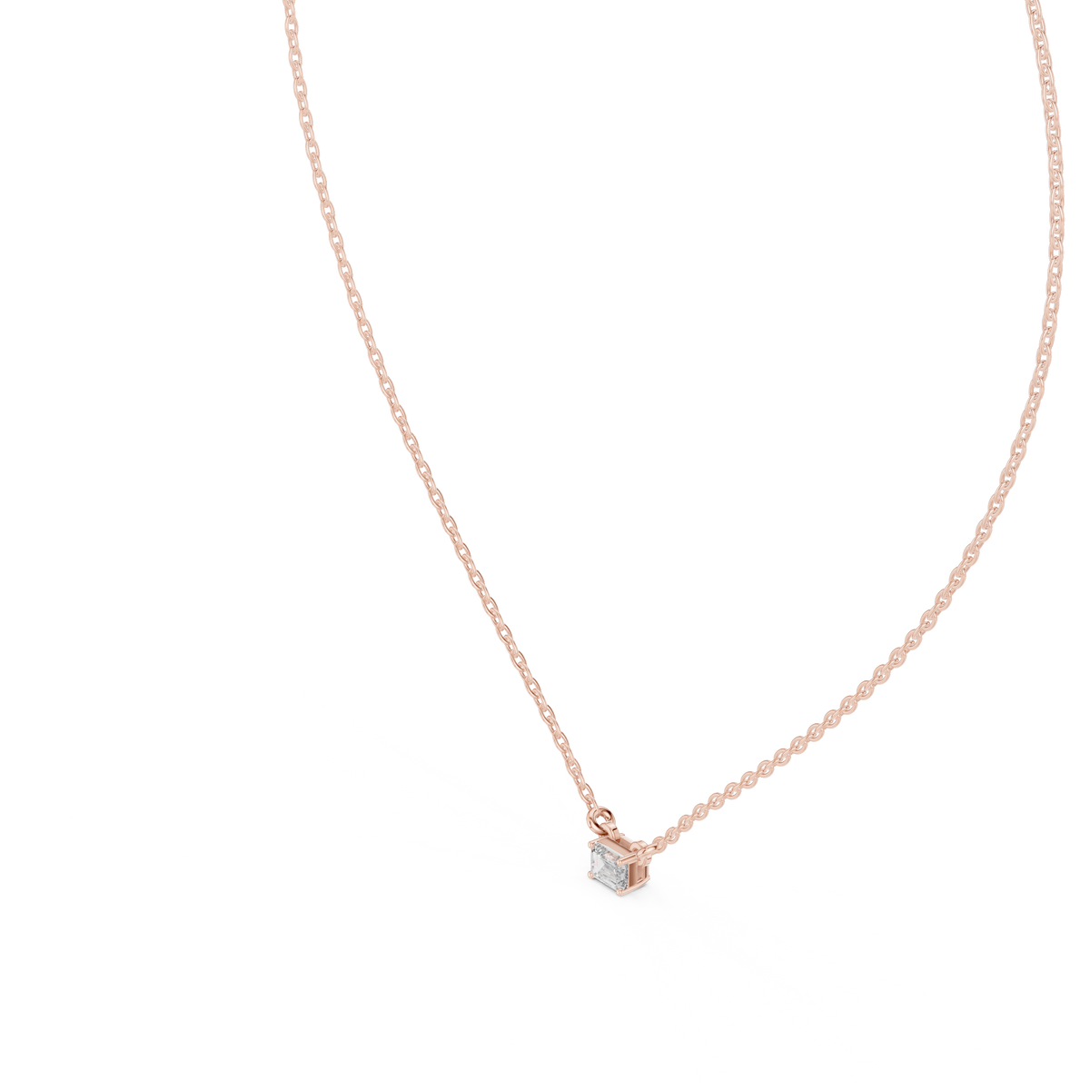 Minimal Emerald-Cut Diamond Pendant with Lab-Grown Diamonds - Rose Gold - view 2