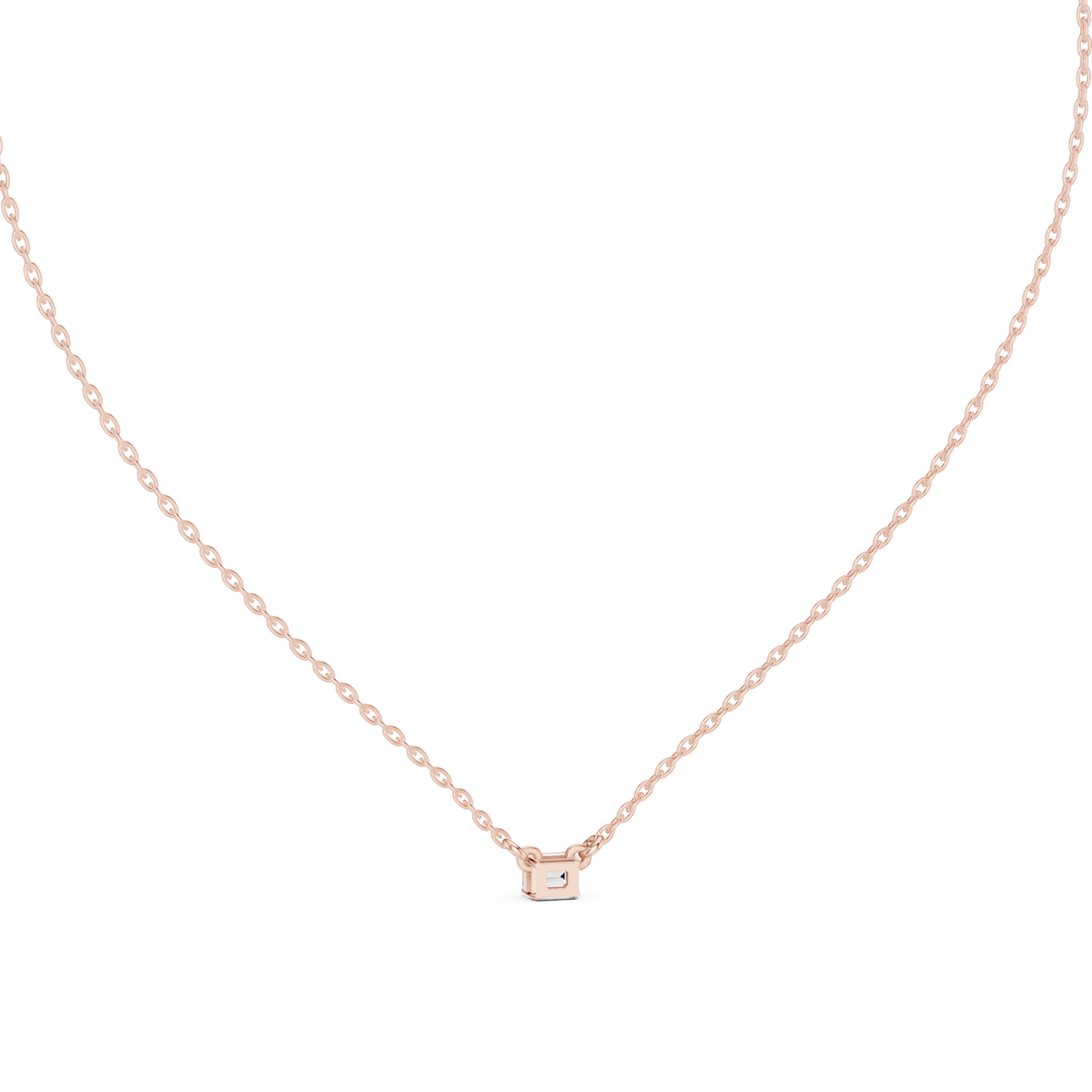 Minimal Emerald-Cut Diamond Pendant with Lab-Grown Diamonds - Rose Gold - view 4