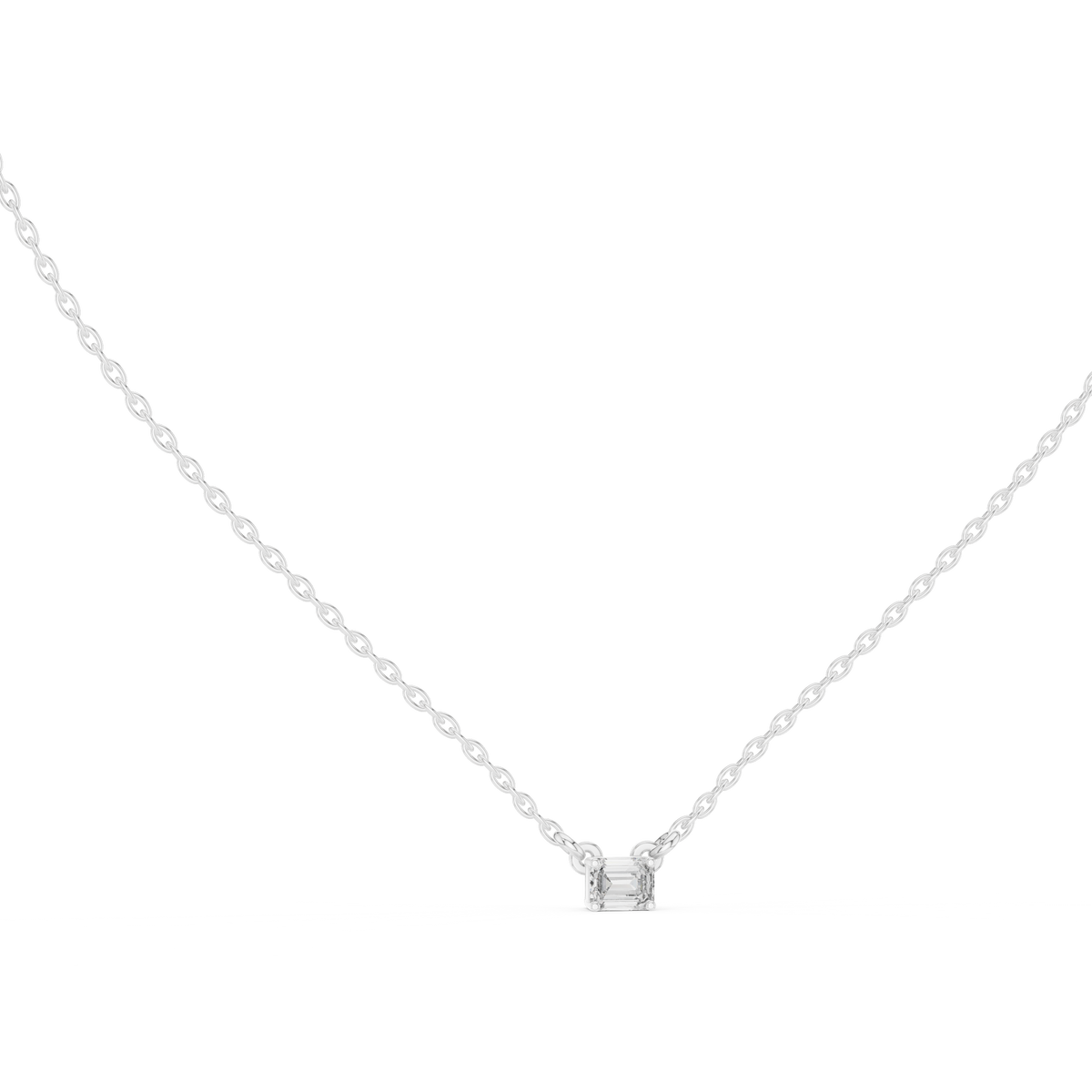 Minimal Emerald-Cut Diamond Pendant with Lab-Grown Diamonds - White Gold