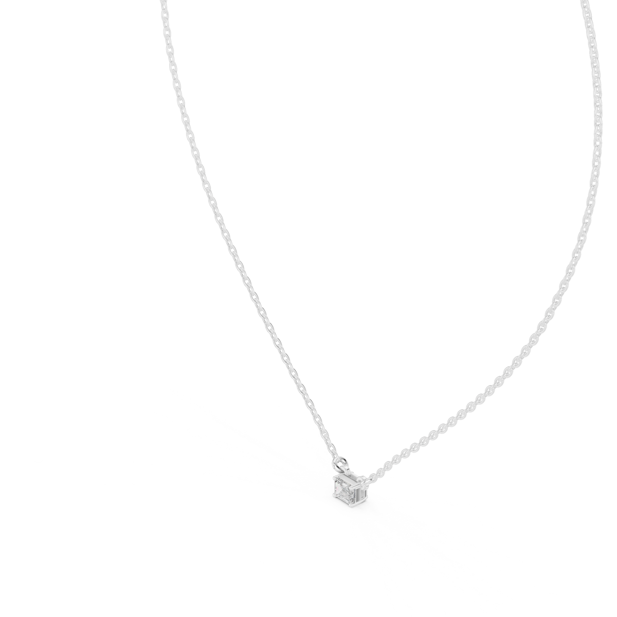 Minimal Emerald-Cut Diamond Pendant with Lab-Grown Diamonds - White Gold - view 2
