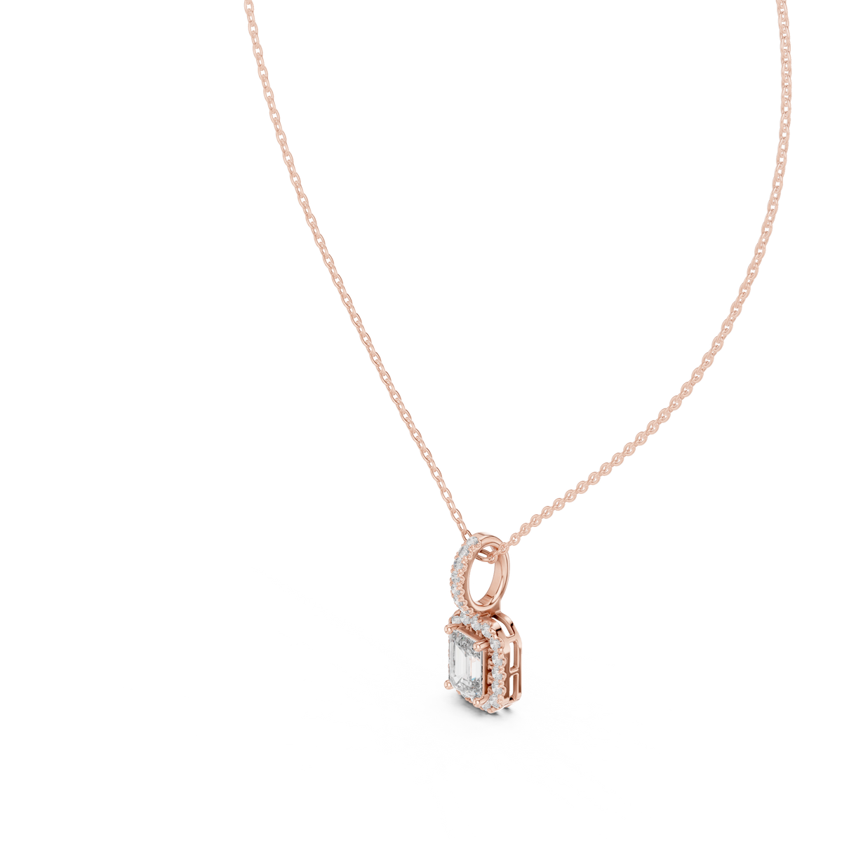 Emerald-Centre Round Diamond Halo Pendant with Lab-Grown Diamonds - Rose Gold - view 2